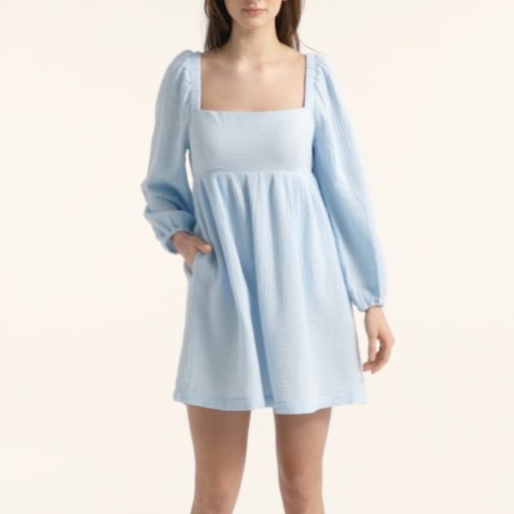 J. Crew Soft Gauze Square Neck Long Sleeve Dress Light Blue